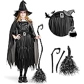 Spooktacular Creations Classic Kids Witch Costume, Toddler Gothic Sorceress Black Witch Dress with Broom and Hat for Girls Halloween Themed Parties, M