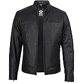 Decrum Mens Leather Jacket - Cafe Racer Style Real Lambskin Leather Jacket Men