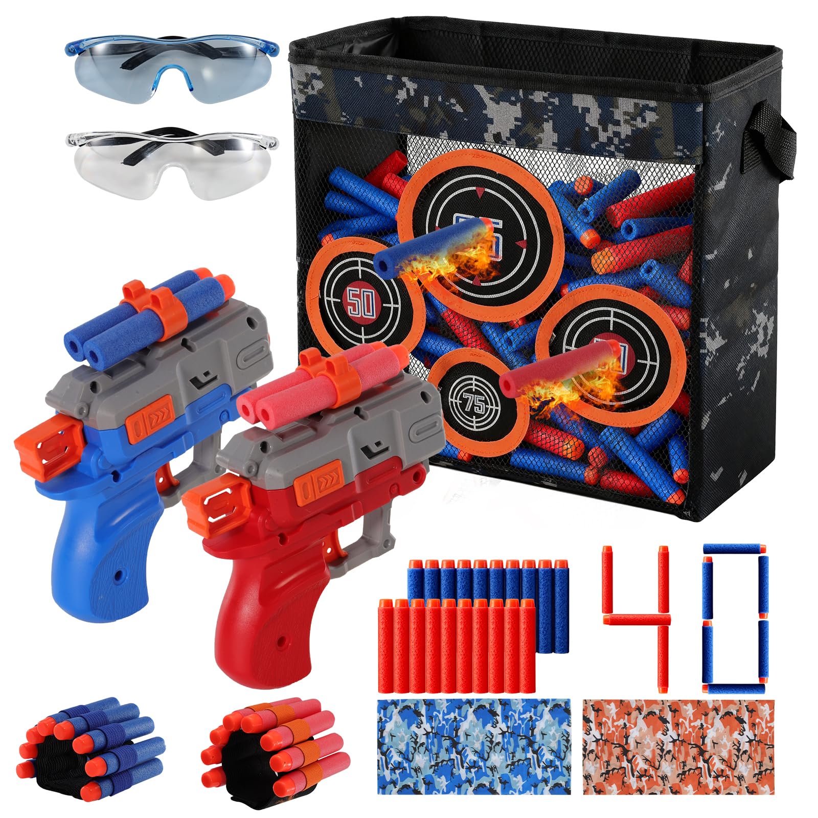 Aqzzk Shooting Games Toys with Camouflage Target, 80 Foam Darts, 2 Toy Blasters, Safety Glasses and Tactical Accessories for Boys Age 4 5 6 7 8 9 10+ Years Old Christmas/Birthday Gifts — image 1