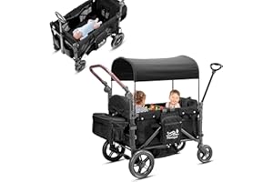 Rovique Wagon Stroller for 2 Kids,Premium Wagon for Kids with Removable Canopy,Snack Tray,All-Terrain PU Wheels & Adjustable Push/Pull Handle (Black)