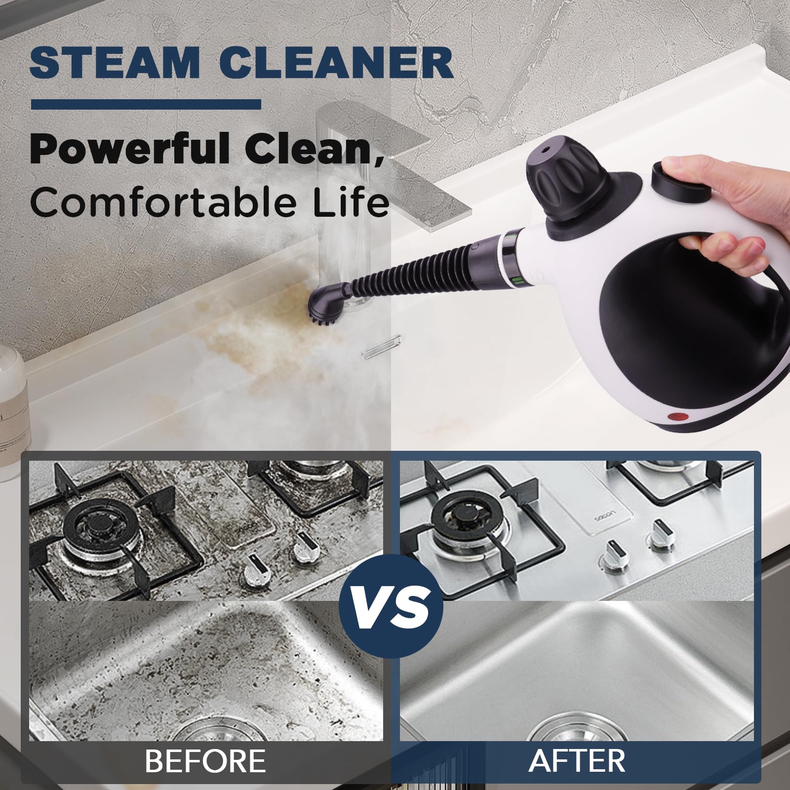 Handheld Steam Cleaner, Steam Cleaner for Home with 10 Accessory Kit, Multipurpose Portable Upholstery Steamer Cleaning with Safety Lock to Remove Grime, Grease, and More