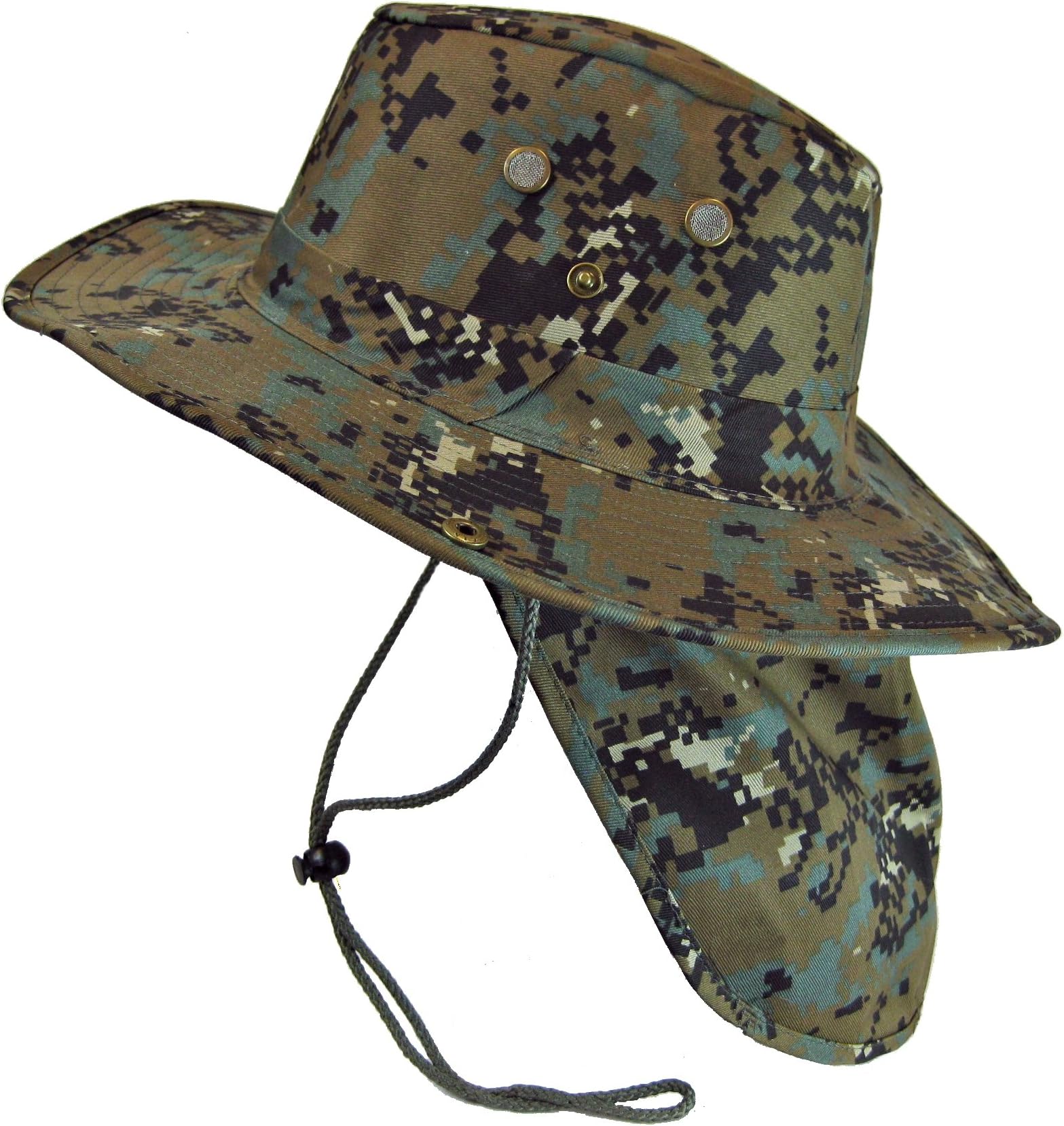 Military Camouflage Boonie Bush Safari Outdoor Fishing Hiking Hunting Boating Snap Brim Hat Sun Cap with Neck Flap