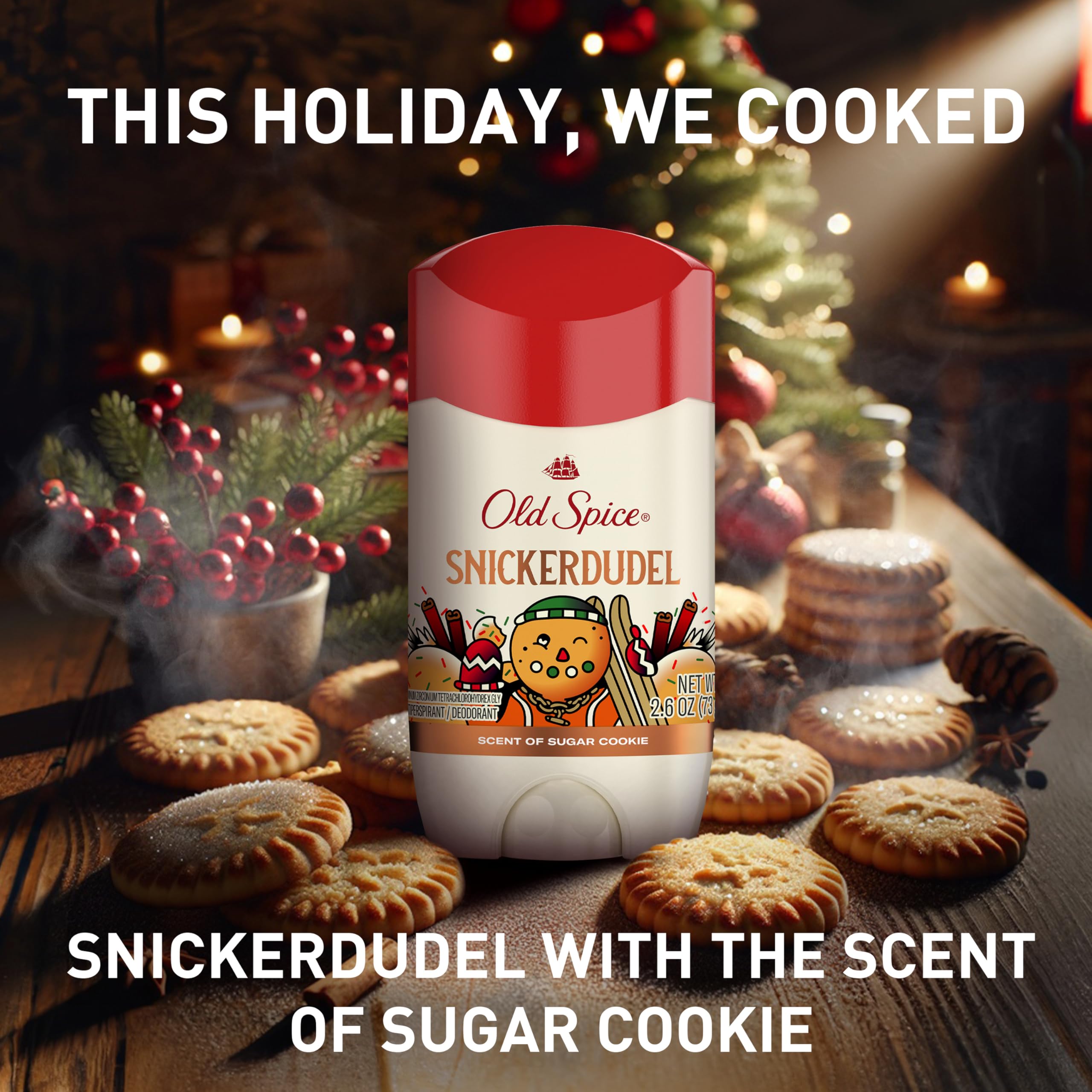 Old Spice Antiperspirant & Deodorant for Men, Holidudes Limited Edition, 24/7 Sweat Protection, Stocking Stuffer, Snickerdudel Sugar Cookie Scent, 2.6 oz