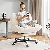 DurayLoly Cross Legged Office Chair with Foot Rest, 6.3" Thick Cushioned Criss Cross Chair with Wheels, Height Adjustable Swi
