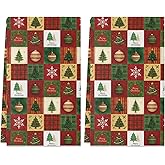 Siilues Christmas Kitchen Towels 18x26 Inch Set of 2, Red Green Merry Christmas Dish Towels Tree Snowflake Seasonal Winter Holiday Decorations for Home Drying Dishcloth
