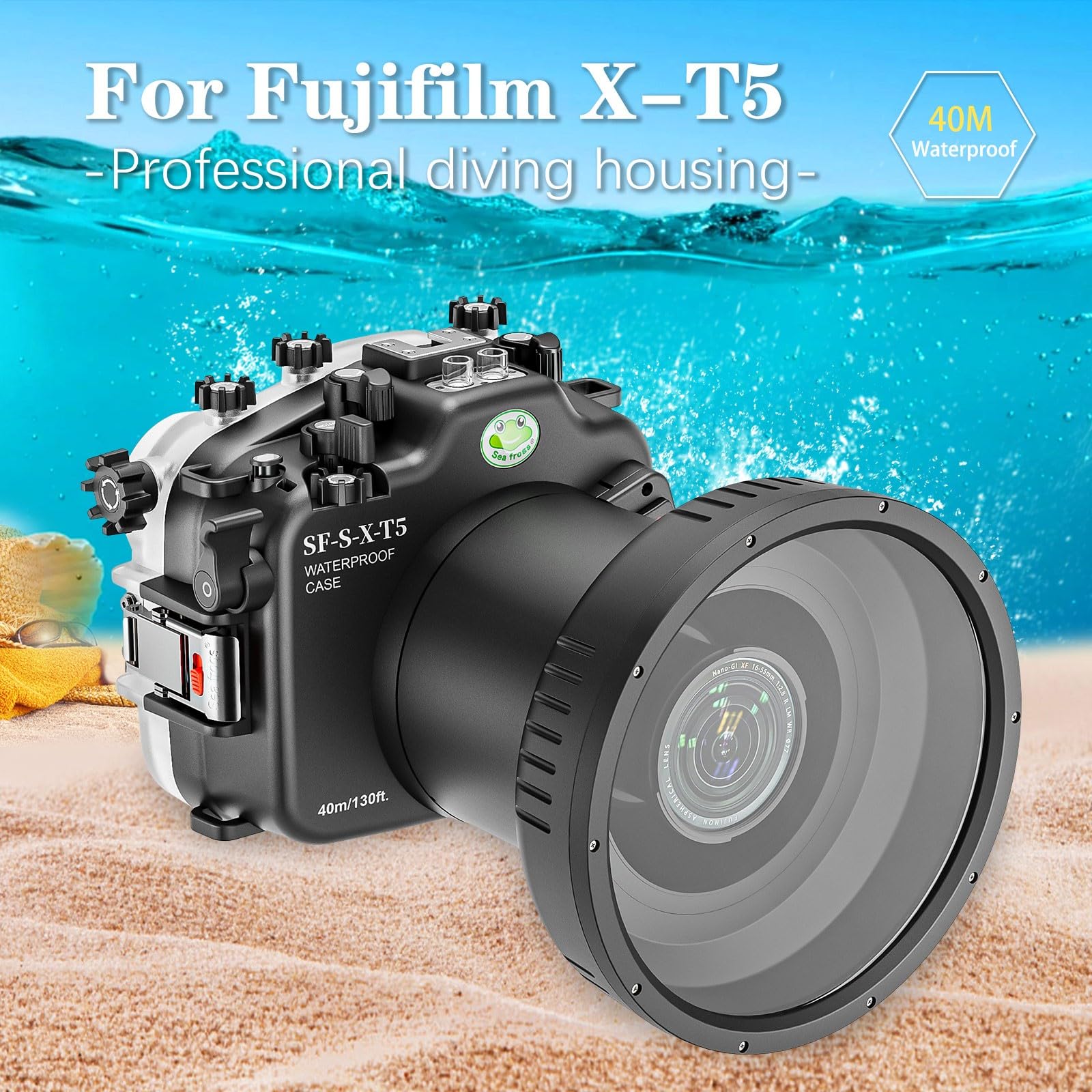 Seafrogs Underwater Housing for Fuji XT5 [40M/130FT] Waterproof Diving Camera Case for Fujifilm xt5 with PL Long Port for XF 16-80mm f/4 R, XF 18-55mm f/2.8-4 R, XF 16-55mm f/2.8 Lens