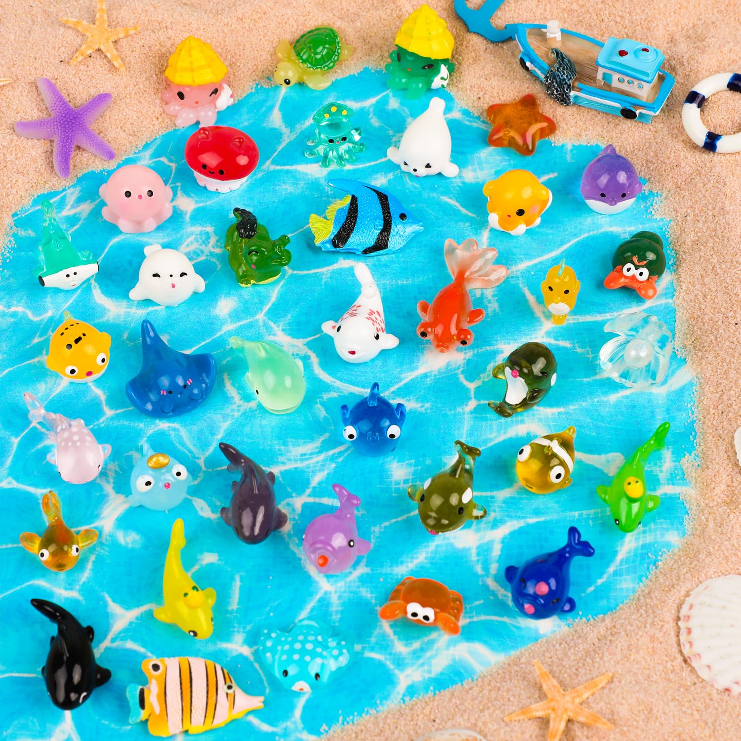 KIPEREE 40PCS Mini Resin Sea Animals – Tiny Ocean Figurines, Resin & Glass Animals, Plastic Fish Mini Toys Figures for Kids, Party Bag Fillers & Favors