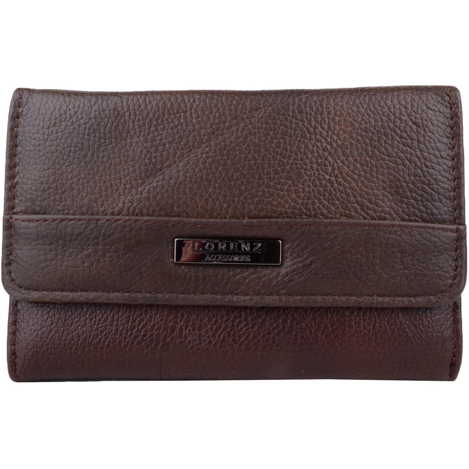 Womens Soft Leather Tri-Fold RFID Protected Money/Coin Holder/Pouch/Purse - Brown