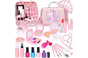 FUSPWEAO Pretend Makeup for Toddlers, Kids Pretend Makeup Kit for Girls Fake Makeup Toys with Cosmetic Bag, Play Makeup for Little Girls Age 3 4 5 6 7 Christmas Birthday Gifts Toys (Fake Makeup)