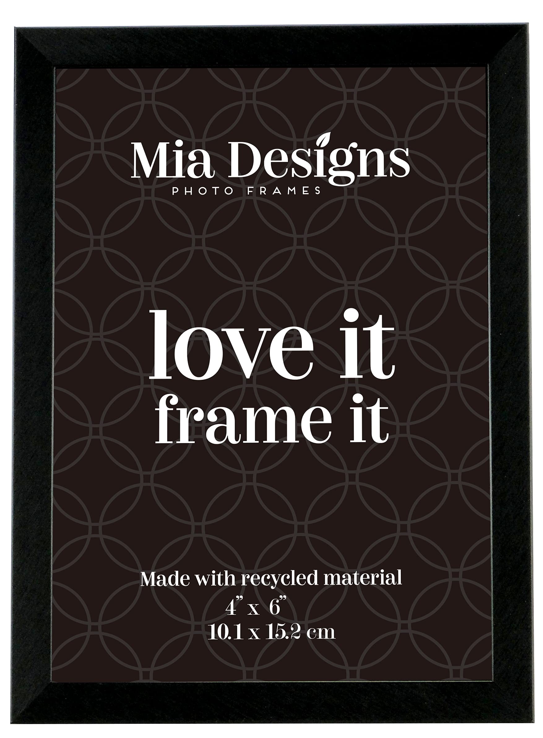 Mia Designs Picture Frame Brushed Black 4x6 (10x15cm) Photo Frame for Desk, Wall and Table Top in Eco-friendly PS material Environmentally Friendly Freestanding Frame