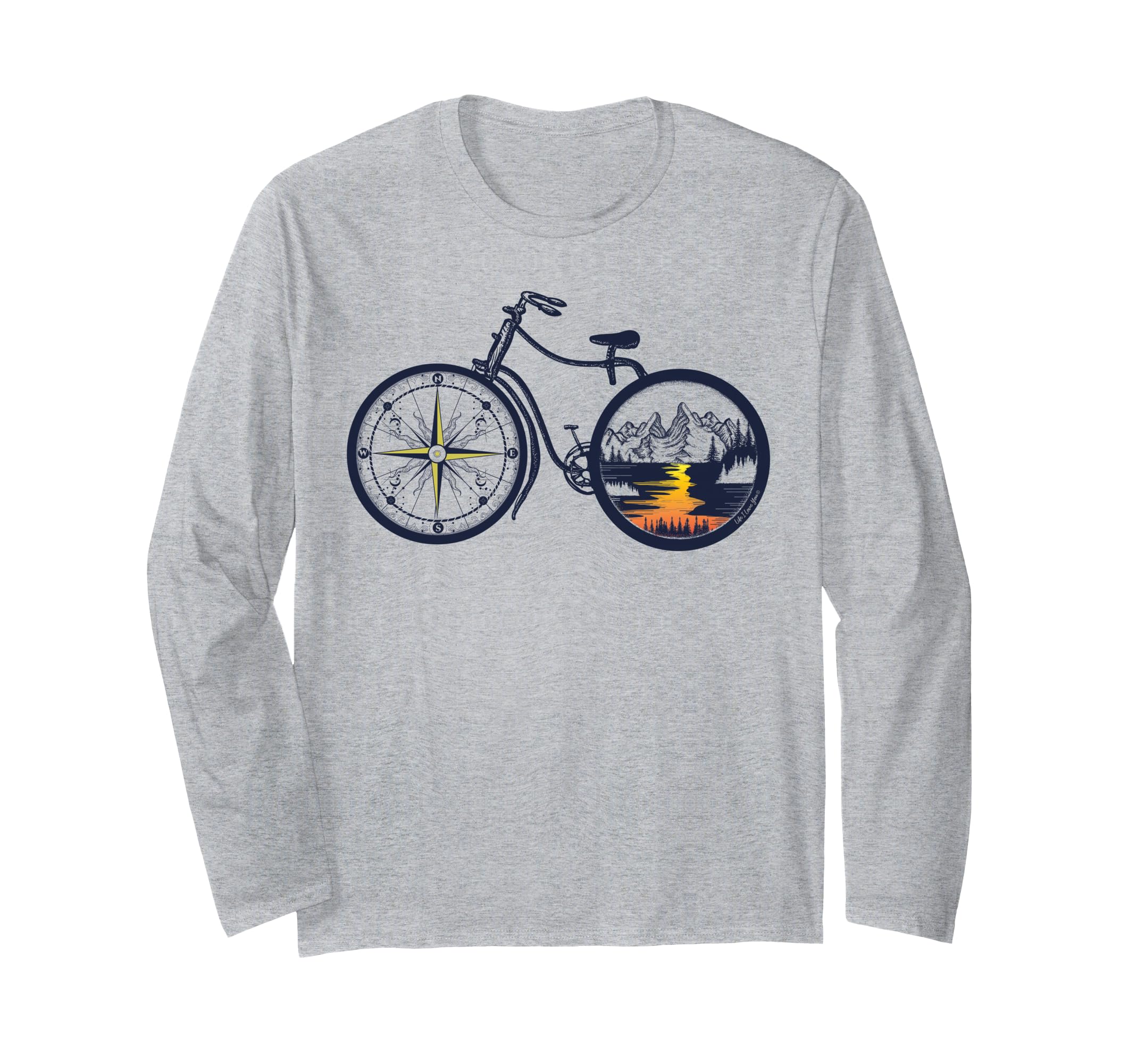 Retro Bicycle with Compass and Mountains - Cycling Long Sleeve T-Shirt