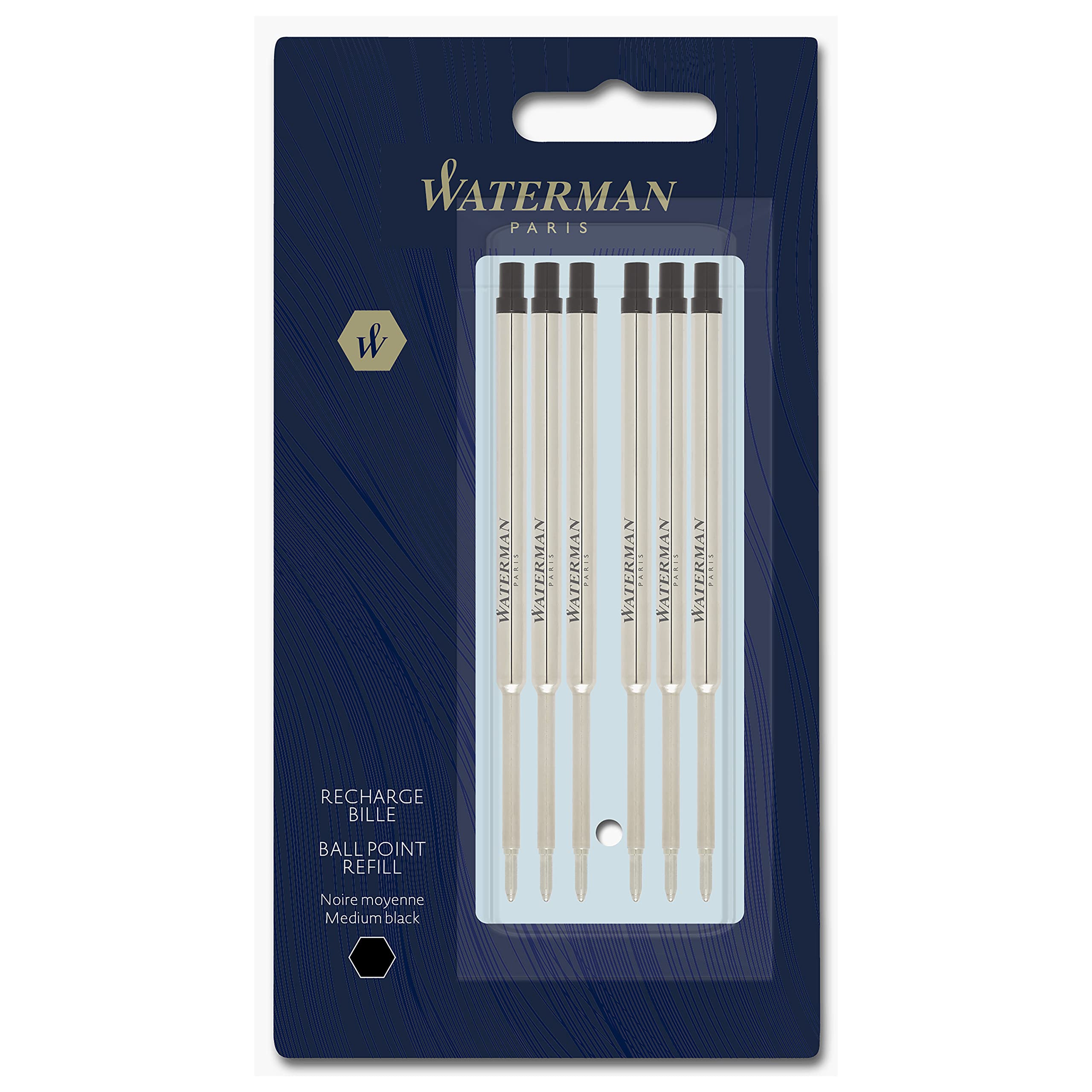 Waterman Ballpoint Pen Refills | Medium Point | Black Ink | 6 Count