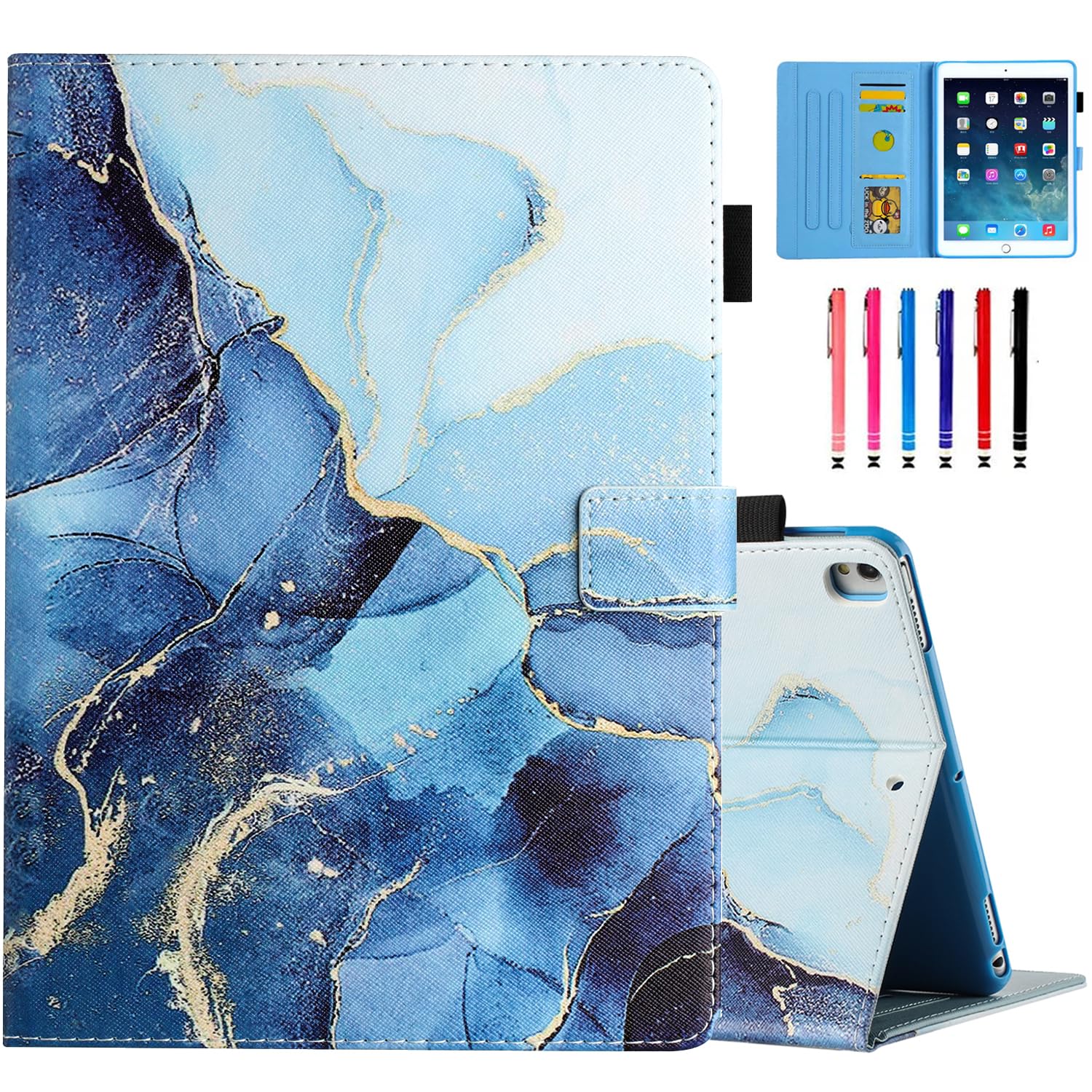 MOKASE Case for 10.2 inch iPad 9th Generation 2021 / iPad 8th Generation 2020 / iPad 7th Generation 2019, PU Leather Stand Cover with Auto Wake/Sleep & Pen Holder for iPad 10.2 inch, Blue Marble
