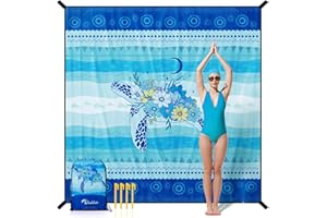 Diveblues Beach Blanket Oversized Extra Large 110" * 118"/ 9 * 10 Ft,Beach Mat Waterproof Sandproof,Soft and Durable, Picnic Mat for Travel Camping, Beach Vacation,4 Stakes & 1 Travel Bag