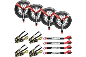 Bolvixor 4 Pack Car Tie Down Straps for Trailers - 2" x 96" - 9900LBS Break Strength - Tire Ratchet Strap with Snap Hooks - Adjustable Wheel Straps for Hauling UTV, SUV, Truck, Any Cars