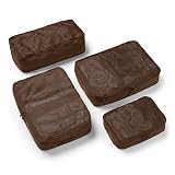 July Packing Cells - 4 Set Packing Cubes Luggage Organizer Bags (S, M, 2 x L), Must-Have Suitcase Organizer for Travel, Road Trip & Camping Accessories, Stain-proof, Washable, 3 Sizes - Dark Brown