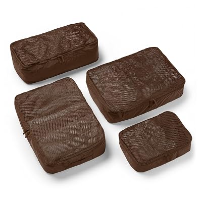 July Packing Cells - 4 Set Packing Cubes Luggage Organizer Bags (S, M, 2 x L), Must-Have Suitcase Organizer for Travel, Road Trip & Camping Accessories, Stain-proof, Washable, 3 Sizes - Dark Brown