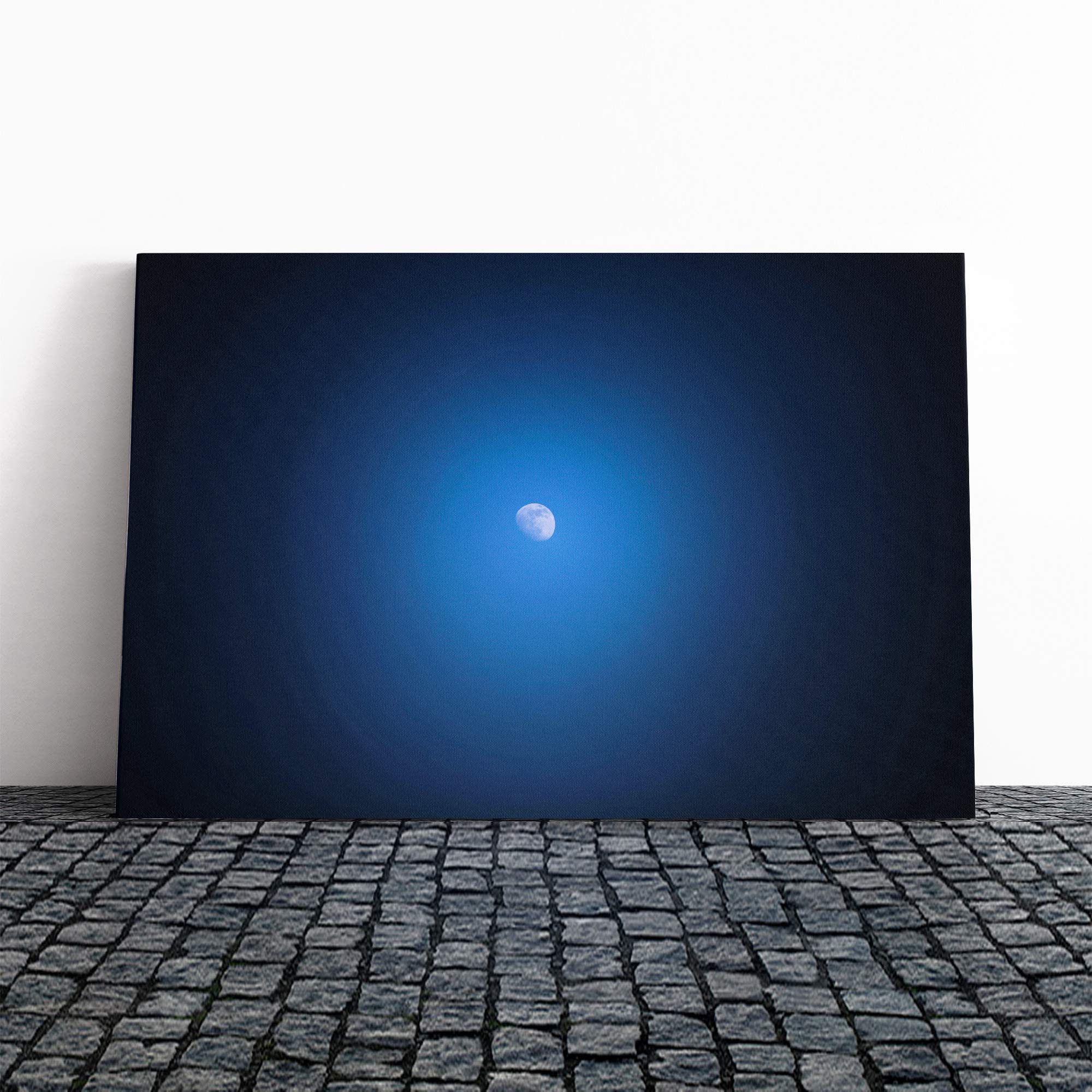 Blue Half Moon Canvas Print | Gallery Wrapped 30mm Frame Wall Art | 20x14 inches | Ready to Hang | Modern Space Picture | Living Room Bedroom Lounge Office