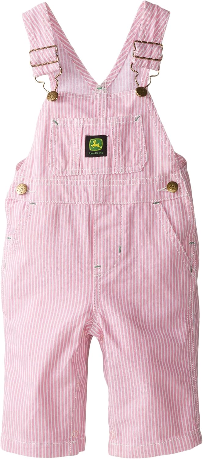 John Deere BabyGirls Newborn Logo Overall Stripe, Pink, 12