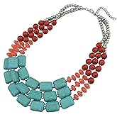 Bocar Statement 3 Strand Turquoise Colorful Chunky Necklace for Women Gifts
