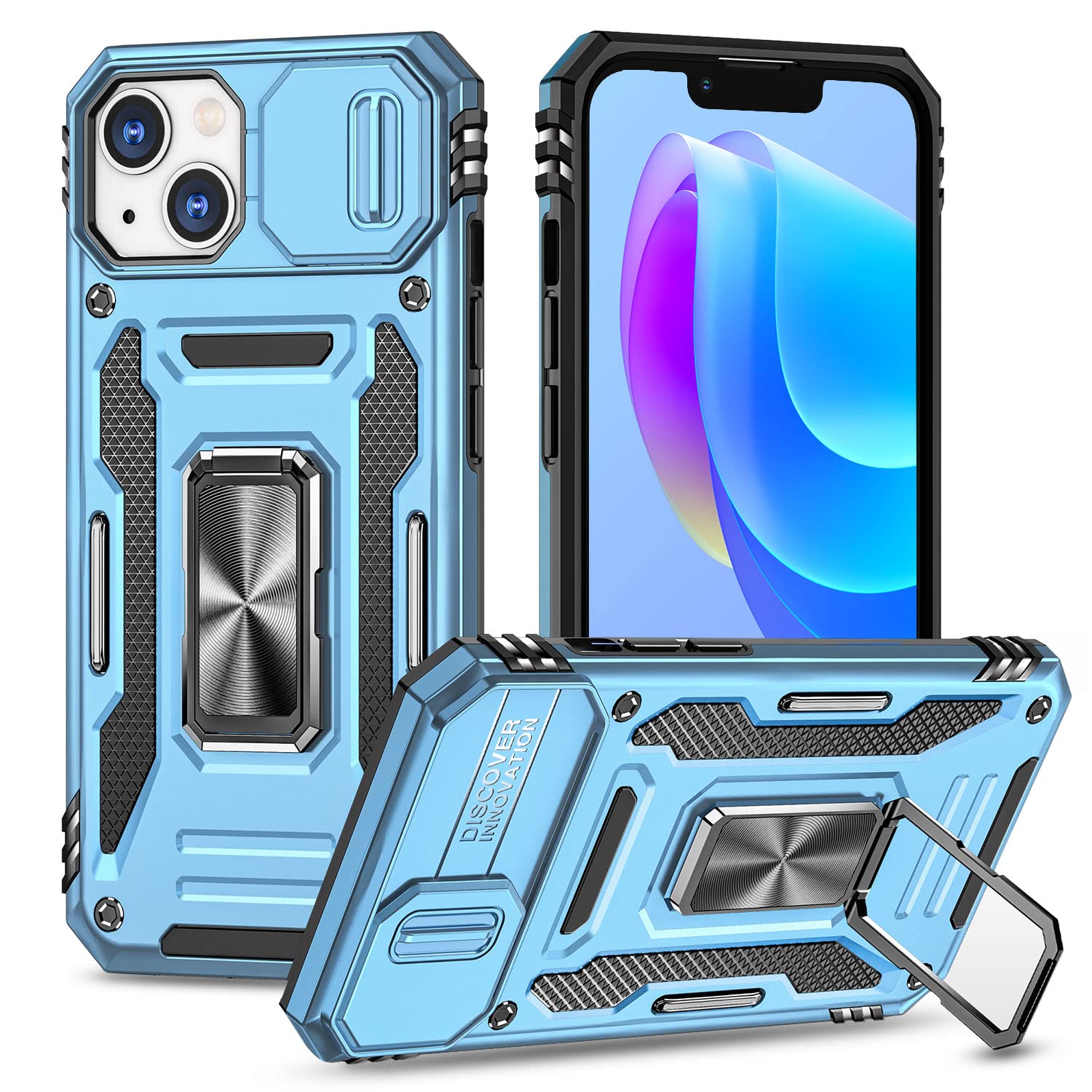 SEFING Compatible with 17 Phone Case with HD Screen Protector & Lens Protective Cover, with Stand, Dual-Layer Military-Grade Heavy-Duty Drop Protection, for iPhone 17 (Blue)