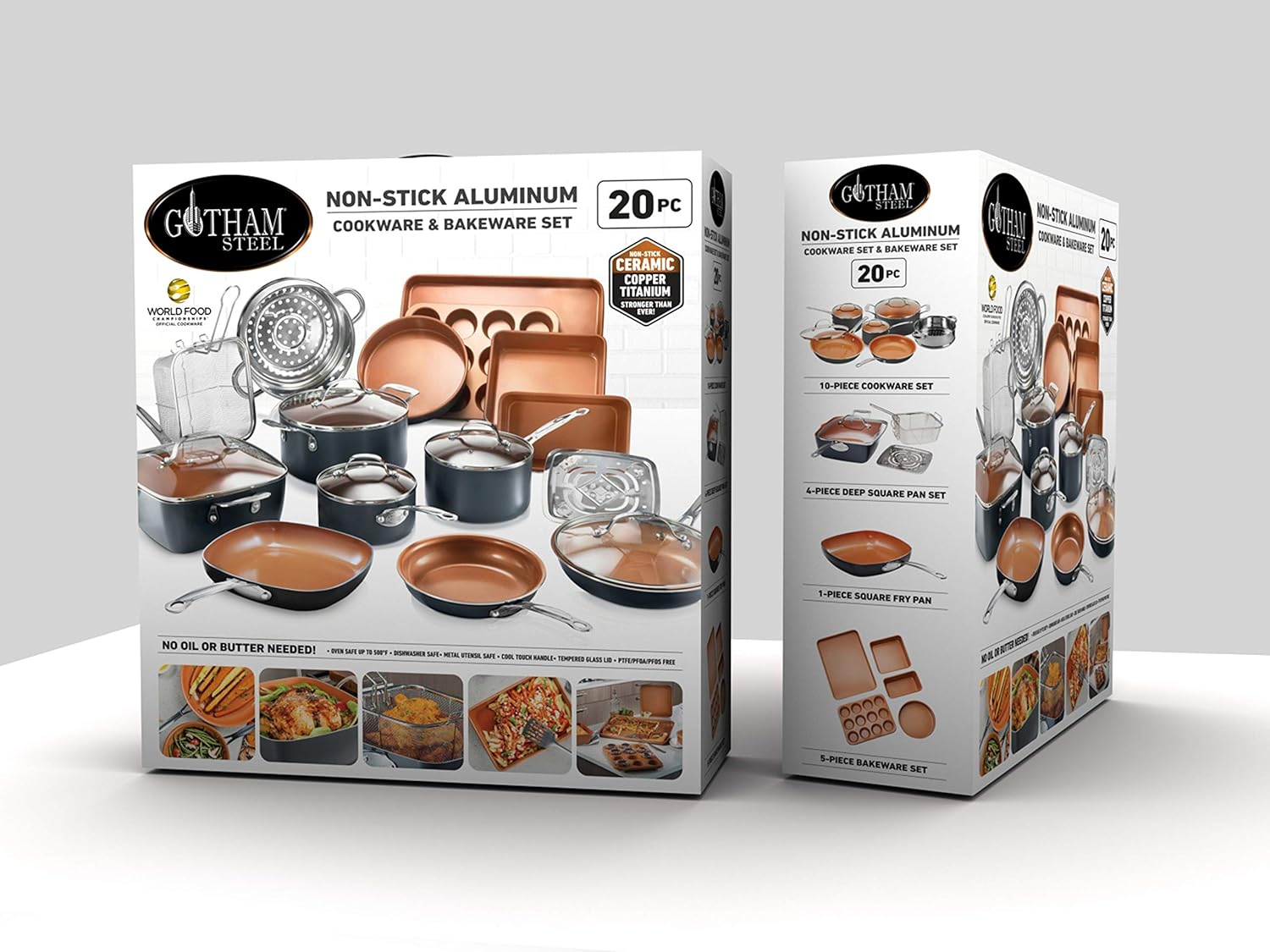 Gotham Steel Cookware + Bakeware Set with Nonstick Durable Ceramic Copper Coating – Includes Skillets, Stock Pots, Deep Square Fry Basket, Cookie Sheet and Baking Pans, 20 Piece, Graphite: Kitchen & Dining