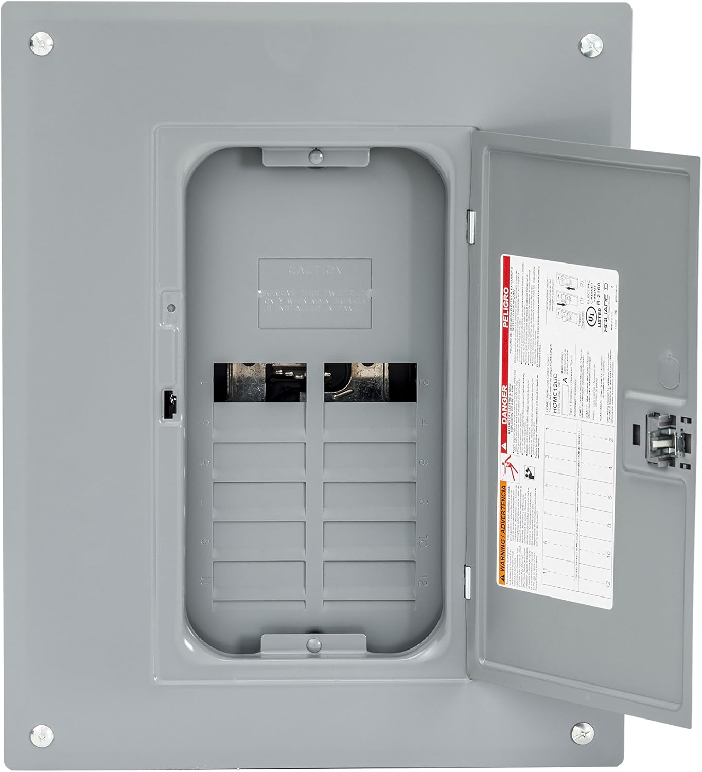 Square D by Schneider Electric HOM1224L125PC Homeline 125 Amp 12-Space 24-Circuit Indoor Main Lugs Load Center with Cover (Plug-on Neutral Ready), Gray - - 