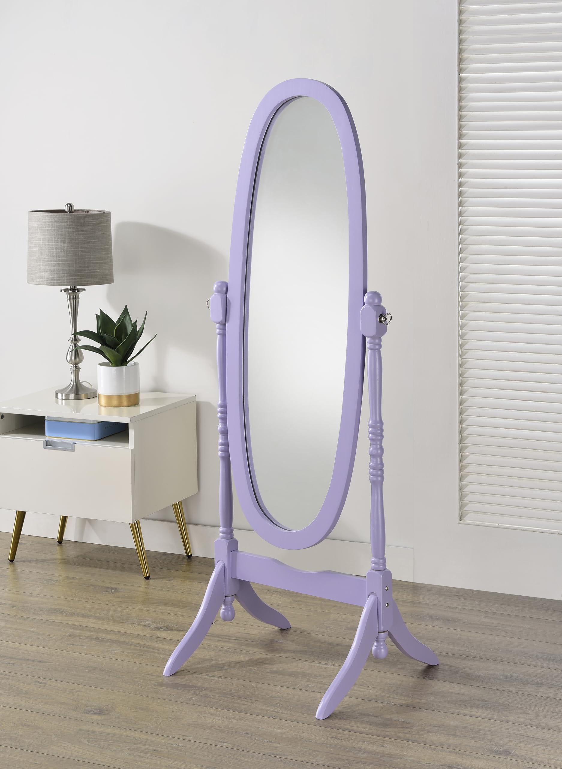 Roundhill Furniture Traditional Queen Anna Style Wood Floor Cheval Mirror, Purple Image