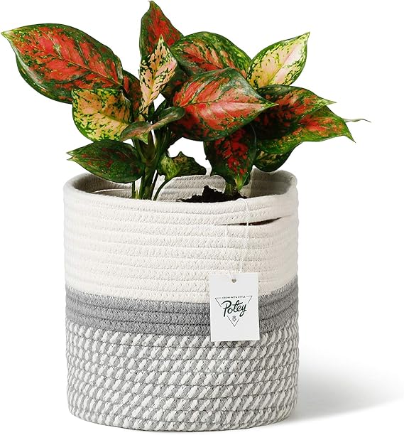 POTEY 700601 Cotton Rope Woven Plant Basket Modern Woven