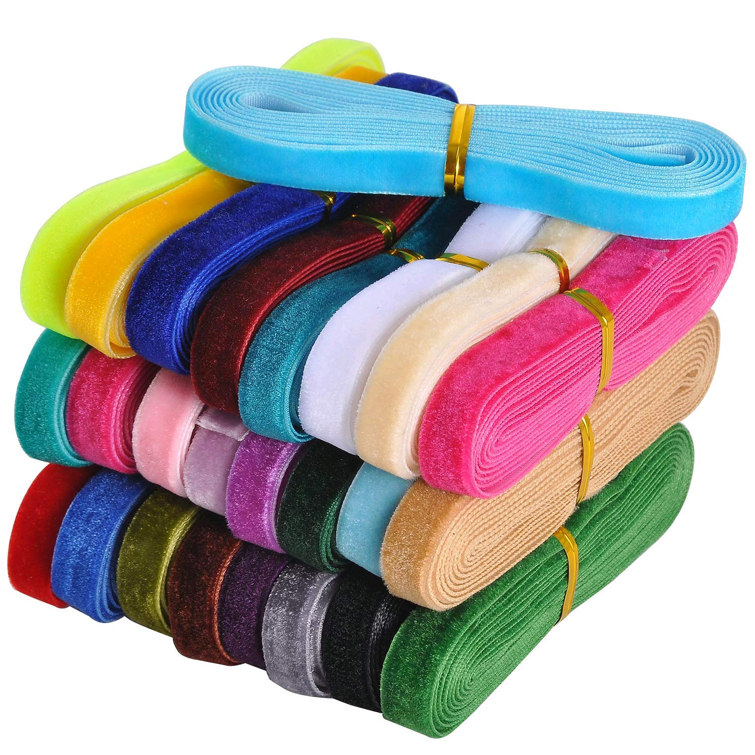 Lezevn 32 Yards Crushed Velvet Ribbon Gift Embellishment Wrapping Vintage Colored Ribbon for DIY Crafts Wedding Decoration Chinese Style Jewelry Choker Clothing Accessories((32 Colors, 1cm)