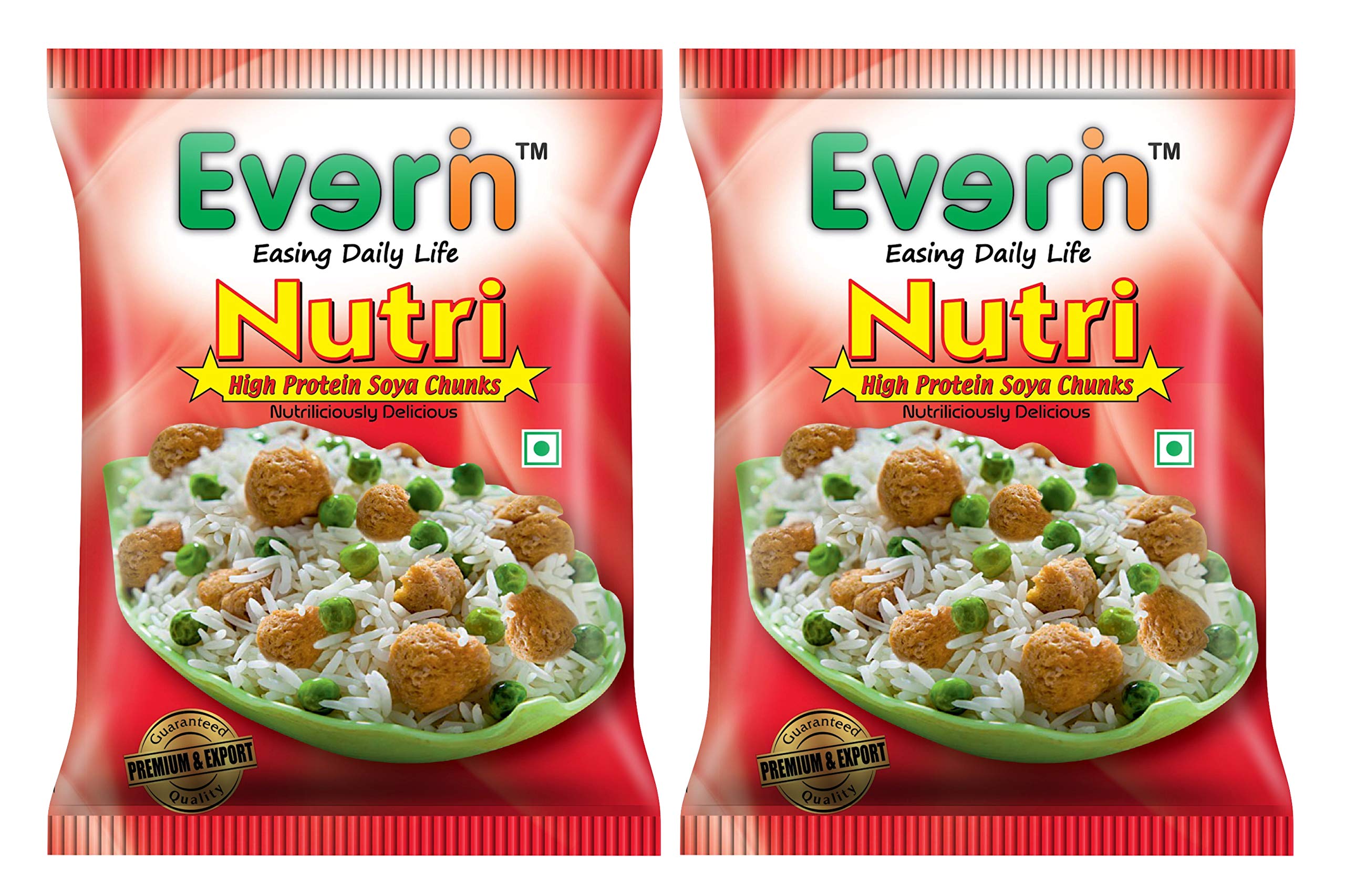 Everin Nutri High Protein Soya Chunks | Natural 100% Veg | Healthy & Tasty Soya Bean Chunks Pack of 10 (100g Each)