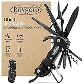 Bovgero Multitool Knife, 16 in 1 Pocket Knife, Handmade Multi Tool Knife, Birthday Christmas Gift for Men Women Him Her Boyfriend Girlfriend Dad Husband, Black