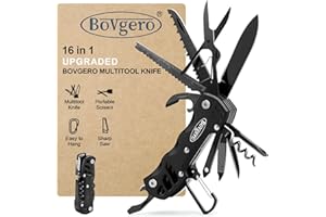 Bovgero Multitool Knife, 16 in 1 Pocket Knife, Handmade Multi Tool Knife, Birthday Christmas Gift for Men Women Him Her Boyfriend Girlfriend Dad Husband, Black