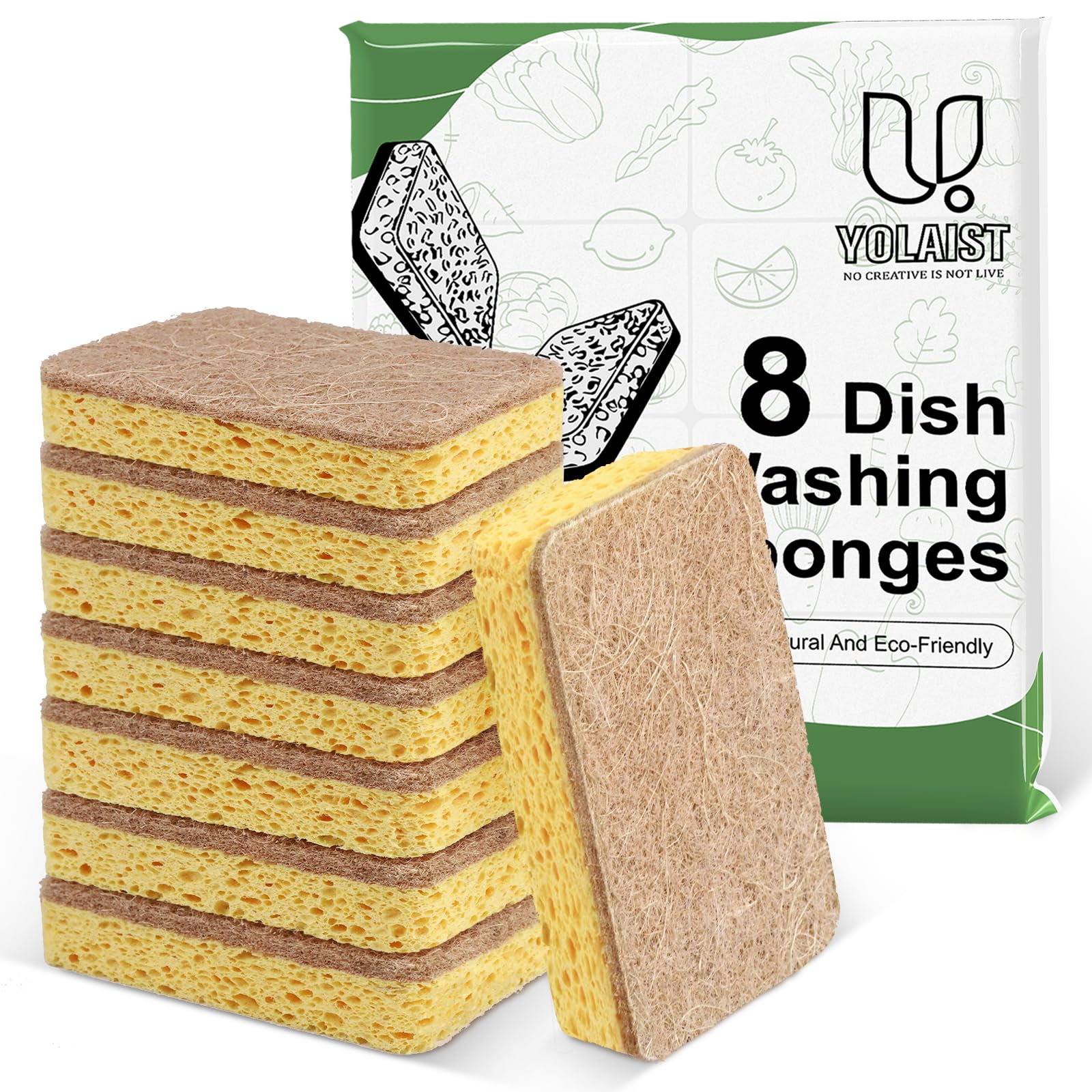 8 Pack Eco Sponge Washing up Compostable Kitchen Dish Sponge Biodegradable Washing Up Scrubber Sponges for Dishes with Heavy Duty Scouring Pad