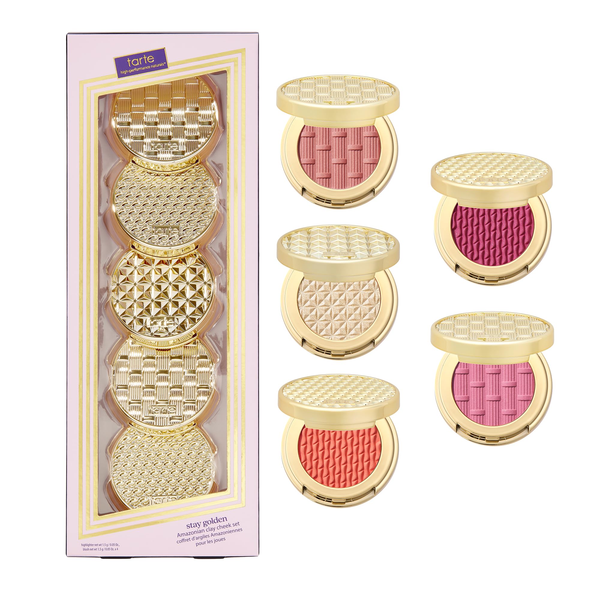 tarte stay golden Amazonian clay cheek blush & highlight 5pc set – Mineral Pigment Sheer Buildable Blush With Vitamin E for Lightweight Longwear, Vegan & Cruelty-Free, travel size Image