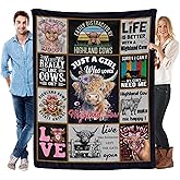 Highland Cow Print Blanket and Throws, Cute Farm Animal Cow Gifts for Highland Cow Lovers, Soft Fuzzy Flannel Blankets for Women Men for Home Couch Sofa Travel 50"X60"