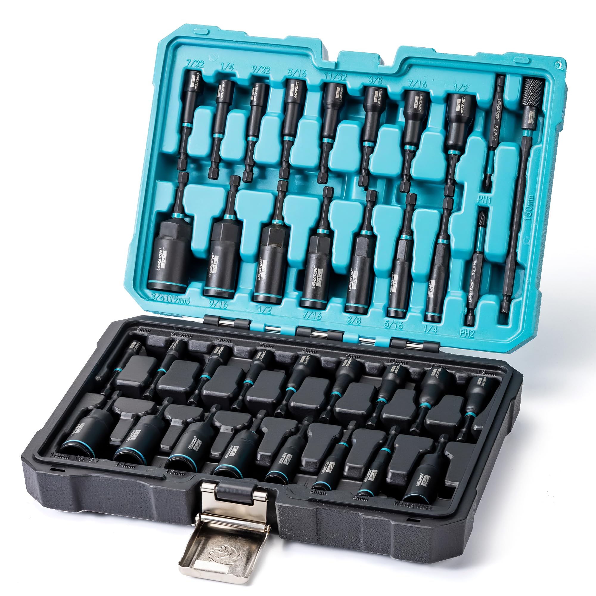 Photo 1 of LIBRATON Magnetic Nut Driver Set, 35PCs Impact Driver Bit Set, Deep Nut Driver Set, Metric & SAE Nut Driver for Impact Drill, Wing Nut Driver, Quick-release Bit Holder, Drill Bit PH1 PH2, with Toolbox
