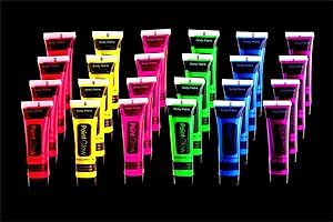 UV Glow Blacklight Face and Body Paint 24 tubes/Box Neon Face Paint in the Dark Black Light Paint