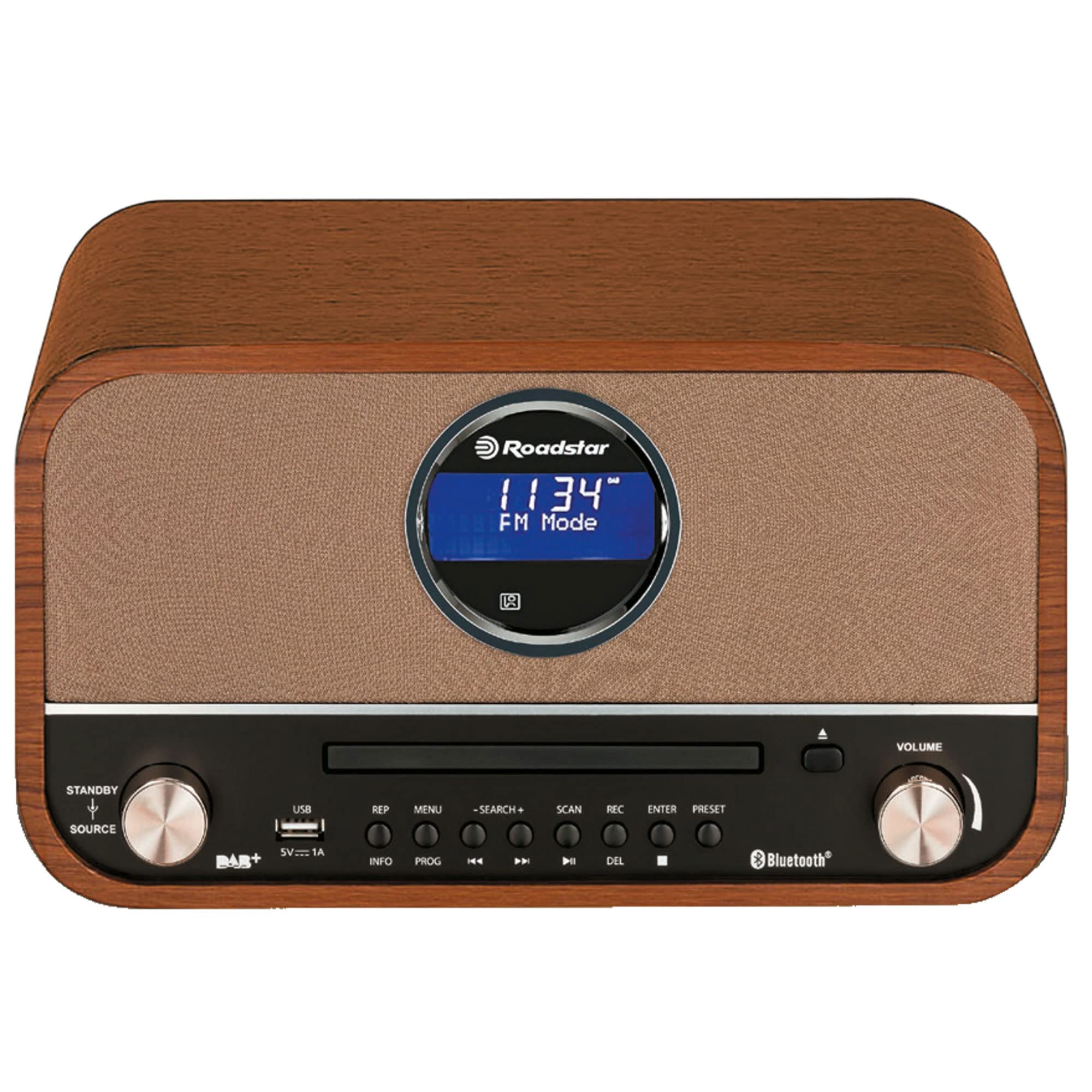 Roadstar HRA-1782ND+BT Wooden FM/DAB + Radio with CD Player, Bluetooth, USB and Powerful Stereo Speakers