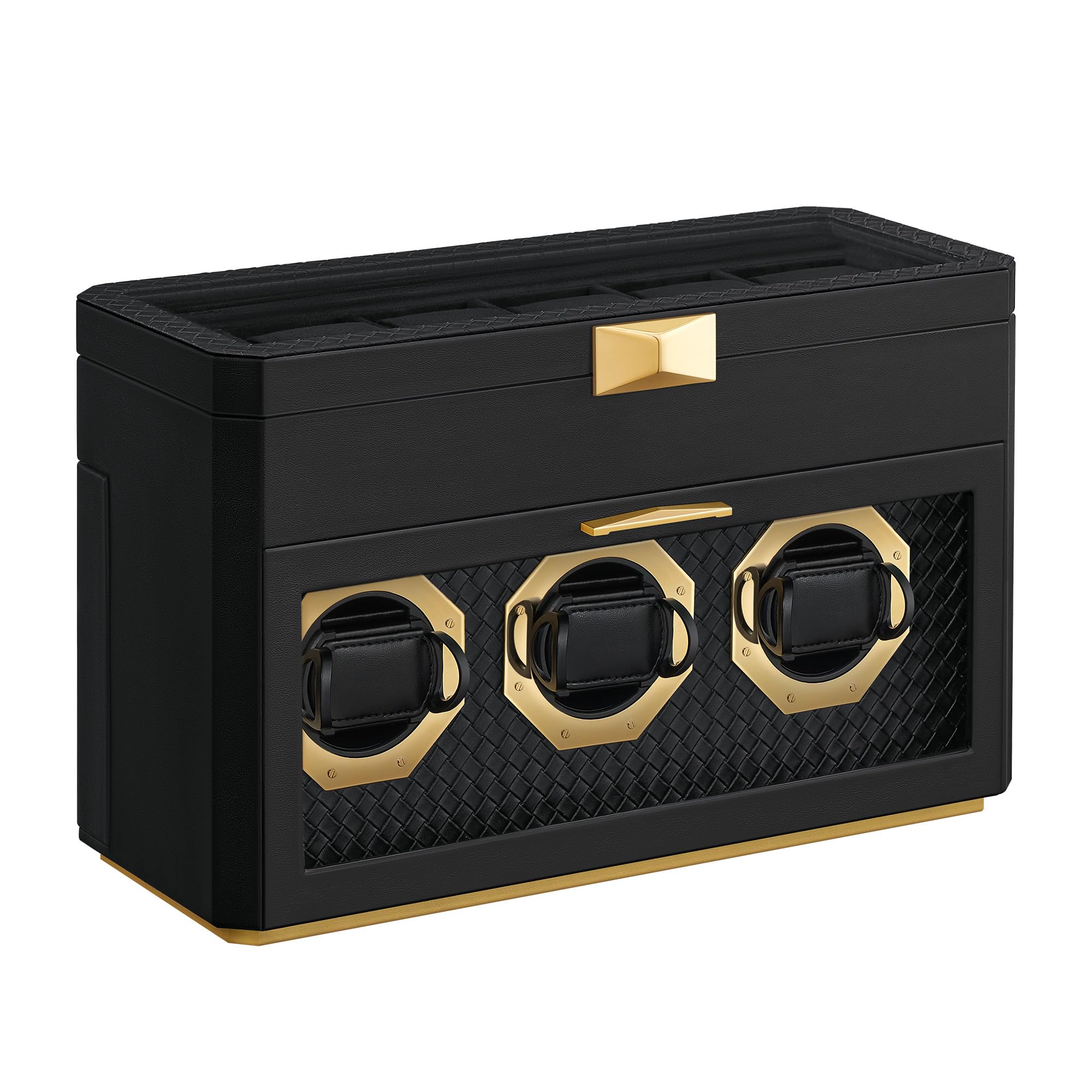 SONGMICS RONNE Collection - 9-Slot Watch Box, Vertical Watch Display Case with Glass Windows, Adjustable Watch Holders, Woven Embossed PU Leather, Floating Effect, Gift Idea, Ink Black UJWB026B01 Image SONGMICS RONNE Collection - 9-Slot Watch Box, Vertical Watch Display Case with Glass Windows, Adjustable Watch Holders, Woven Embossed PU Leather, Floating Effect, Gift Idea, Ink Black UJWB026B01 Image
