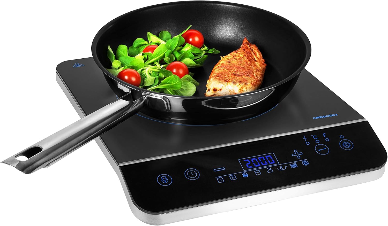 MEDION Induktionskochplatte / 2000 Watt/Temperaturbereich 60-240°C / 8 Automatikprogramme / 10 Leistungsstufen/LED Display/MD 17595 / schwarz