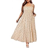 Pinup Fashion Women Plus Size Summer Maxi Dress Casual Smocked Bust Long Sundress with Pockets