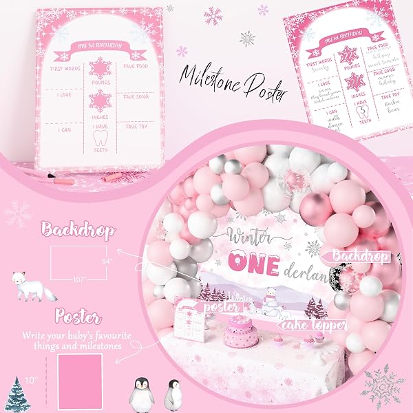 WINTER ONEDERLAND 1ST BIRTHDAY DECORATIONS GIRL,WINTER SNOWFLAKE 1ST BIRTHDAY PARTY SUPPLIES,WINTER WONDERLAND FIRST DÉCOR KIT,OUR LITTLE SNOWFLAKE IS TURNING ONE BALLOON GARLAND BANNER FOR 1ST GIRL