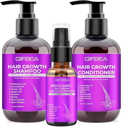 GIFBEA Hair Growth Shampoo and Conditioner Set with Rosemary Oil Serum