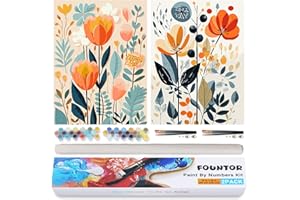 Fountor 2 Pack Paint by Numbers Kit for Adults Beginner, Easy Flowers Acrylic Paint by Number Kits on Colored Canvas, DIY Watercolor Oil Number Painting Kits for Home Decor with Gift Box 12x16 inch