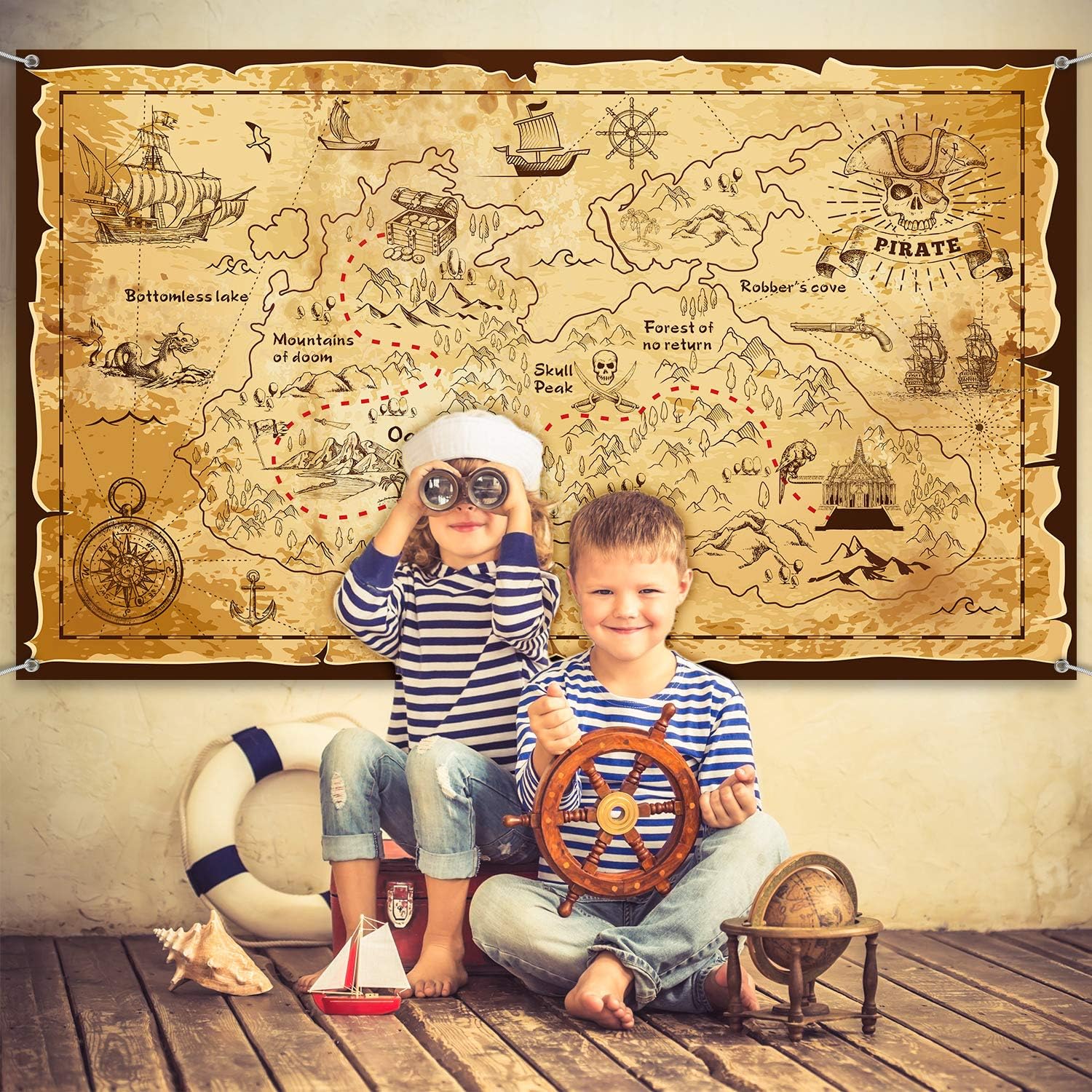 Pirate Treasure Map Backdrop Background Island Treasure Map Banner Nautical Wall Tapestry Hanging Decoration for Treasure Hunt Theme Party Birthday Party Photo Shooting Booth Props: Toys & Games