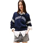 Tommy Jeans womens Medium Weight Pullover V-neck Sweater With Printed Logo