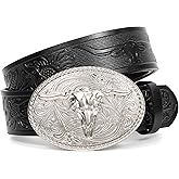 XZQTIVE Western Leather Belt for Men Women Cowgirl Cowboy Belt Country Belt Silver Buckle Tooled Leather Belt for Jeans