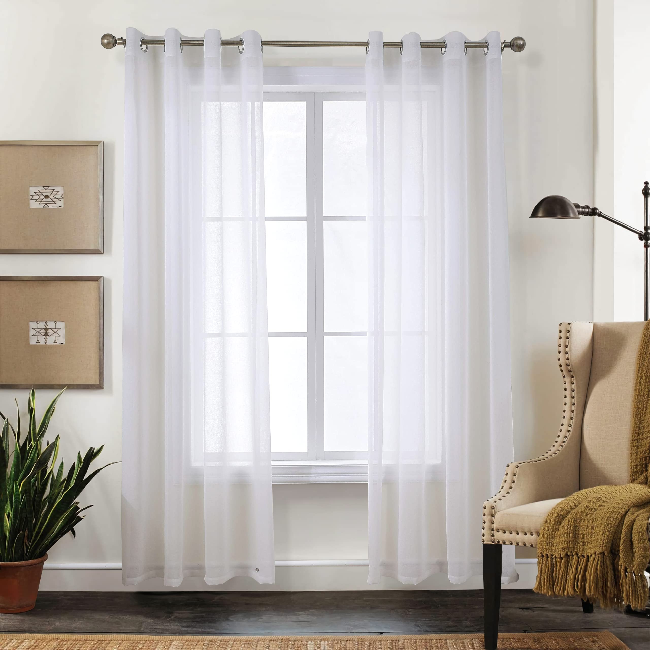 CUCRAF Net Eyelet Curtains for Windows - Living Room & Bedroom Voile Sheer White 90 Drop Pair, Wrinkle Resistant Solid Colour, Easy to Clean and Machine Washable
