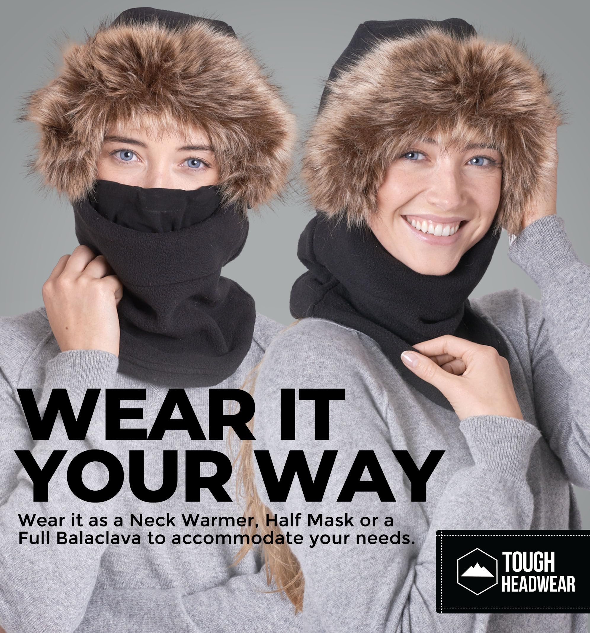 Tough Headwear Fleece Balaclava Ski Mask - Windproof Face Covering - Ski Mask for Cold Weather Gear - Winter Accessories